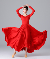  Modern dance dance suit Womens long-sleeved dress elegant large swing dance skirt Classical dance performance suit Ballet practice suit