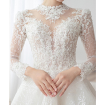French light wedding dress 2021 New Palace style bridal main yarn long sleeve pregnant women senior sense luxury big tailing tail winter