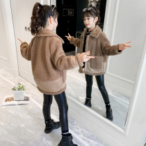 Girls Autumn Cashmere coat 2021 new foreign-style childrens sweater girls plus velvet childrens clothing autumn and winter
