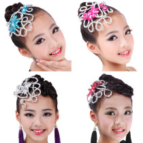 Flying charm childrens Latin dance headdress New national standard dance professional competition accessories Head flower childrens performance hair accessories Female
