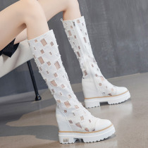Fashion black thin section Long cylinder boot female summer cool boots 2022 new slim slim boot thick bottom length boots heightening high cylinder boots