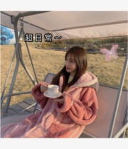 Sleepwear female winter thickened Warm Coral Suede Cartoon Pyjamas can be worn out of the fall Long-length Stars Bathrobe Flannel