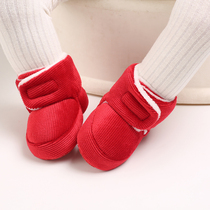 Winter festive baby cotton shoes 0-1 year old soft bottom red toddler shoes 3-6-9 months warm and thick baby shoes