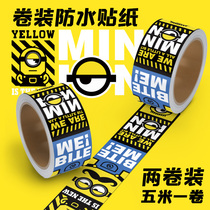 Little yellow cute cartoon waterproof sticker Tape Long strip sticker Warning roll Sticker 5 meters roll 2 rolls