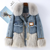 2021 Winter new Parker cowboy down jacket stitching raccoon fur fur female short fox fur coat