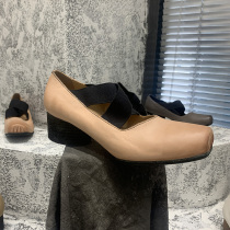 Uma Ballet Shoes Retro dark Black Artisanal Mary Rare Pig Nose Delivery Strap Square Bottom Dancing Single Shoes
