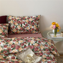 Roses are my stolen ins American field garden pure cotton four sets full cotton linen quilt cover bed Bamboo Hat