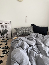 Pear Dream blue Chopin ~ ins Japanese mixed lap pure cotton washed cotton four pieces of checkered sheet Quilt Cover Bed