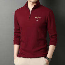 Sweatshirt male spring fall new half high collar pure cotton slim half zip red polo beating undershirt male long sleeve t-shirt