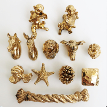 Taiwan light luxury retro handle Nordic modern simple cabinet door cabinet wardrobe handle drawer brass golden hardware