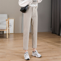 Khaki straight jeans womens autumn 2021 new small man nine high waist loose thin pipe pants