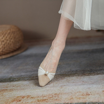 M L Monroe bring your own retro filter mirror genuine leather pearl ladies sexy pointed shallow mouth high heel single shoe woman