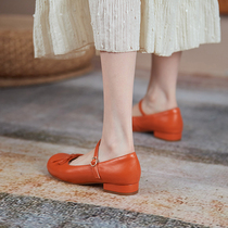 M L Monroe Heart flower blossoming ~ 2022 genuine leather round head low heel lined with Mary Jean butterfly knot single shoe woman