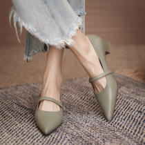 M L Monroe giant soft good foot feel 2021 New French leather Joker Pointe thick high heel single shoes women