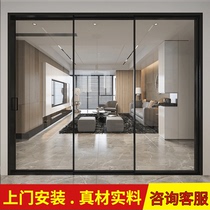 Very narrow edge glass sliding door hanging rail three-link living room bathroom sliding door Tempered glass kitchen sliding door customization