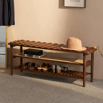 Black walnut creative shoe stool entrance bedroom household long stool solid wood Nordic shelf bench bed stool