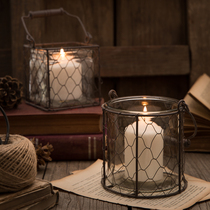 Country retro nostalgic wrought iron glass candle holder romantic creative wind lamp wedding table home decorations ornaments