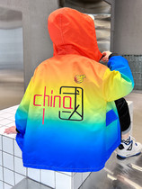 Childrens dress coat spring and autumn 2023 new childhood gas in the new childhood wear long - colored hood tops