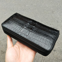 Crocodile leather handbag Authentic Thai mens crocodile tail bone leather black clutch double zipper leather handbag
