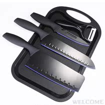 Black steel kitchen knife cutting board set Kitchen