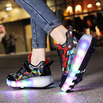 Riot shoes double-wheeled four-wheel walking men and women childrens explosive shoes students pulley shoelaces shoes