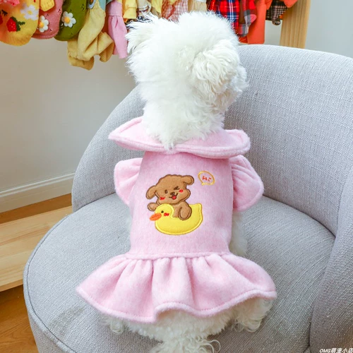 【Утолщенная теплая юбка принцессы】 Pet Dog Ctlidedy, чем Panda осень и зимняя розовая юбка для летавших рукавов