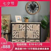 American country retro wrought iron entrance cabinet dining side high cabinet household living room industrial style locker carved decorative cabinet