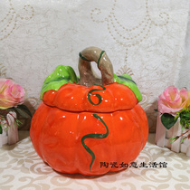 European style big pumpkin ceramic candy jar snacks with lid storage jar home storage gift ornaments