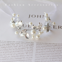 European and American handmade metal texture bride wrist flower bridesmaid sister bracelet Girlfriends wedding imitation pearl hand tied flower
