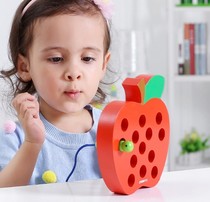 Large number of caterpillars eat apple Threading Strings Beads Toy Toddler Babies Early Teach Puzzle Cubs Eat Fruits