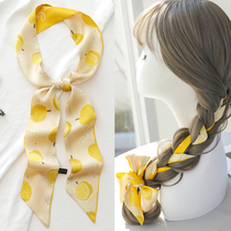 Long thin and narrow small silk scarf female summer niche yellow tie head braided hairband thin ribbon tie bag tie streamer belt