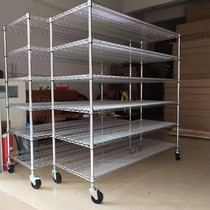 Stainless steel shelf anti-static metal wire mesh shelf carbon steel chrome-plated mesh frame with wheels mobile household rack