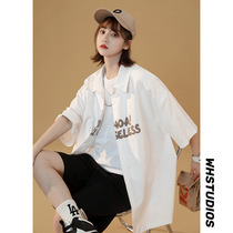 Drop sense short-sleeved shirt mens summer thin Hong Kong wind inch shirt Hip-hop Japanese loose ruffian handsome five-point sleeve casual shirt
