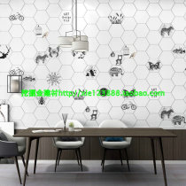 Black and white hexagonal tiles 200X230 animal plant diagram restaurant chain kitchen and bathroom wall tiles hexagonal tiles