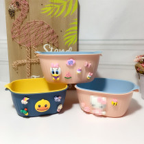 Cartoon double-layer hollow fruit basin wash plastic small drain basket home wash basket large cute creative kitchen