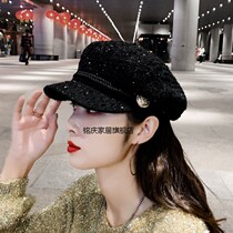 Beret female Korean version of tide autumn and winter hat female octagonal hat British retro fashion Net red Joker cap