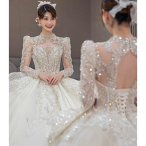 Heavy Industry luxury main wedding dress 2021 new bride temperament big tailing French high texture winter long sleeve