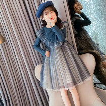 Hong Kong autumn Western style fashionable princess dress girls 2021 spring and Autumn new long-sleeved puffy dress middle and large children