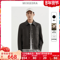 Haining leather leather men short lapel 2021 spring new tooling pocket sheep jacket jacket trend