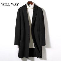 Light luxury autumn and winter fashion lapel double-sided wool coat mens long Korean version of cashmere woolen trench coat tide