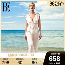 BE Van der An Ms Jane white one-piece beach trousers Elegant stand-up collar design stylish atmosphere holiday leisure