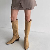 South Korea Nets Red Western Cowboy Boots Woman Long Barrel Boots Spring Autumn New Pointed Retro Inron Wind High Cylinder Rider Boots