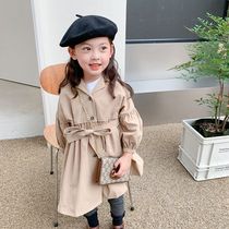 Mai Maiqiu girls windbreaker jacket spring and autumn British style childrens middle and long 2021 new childrens Korean version of the foreign style