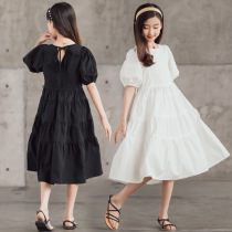 Girls Dresses Summer Foreign style childrens clothing 2021 Childrens cotton white skirt Medium and large childrens bubble sleeve princess dress