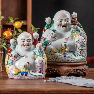 仏教美術品 五子弥勒仏 大腹笑仏 応接間 仏堂 卓上 置物 銅製品