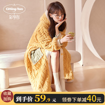 In 2021 the new nightgown womens spring and autumn winter coral velvet thickened pajamas can be worn on the outside of the flannel housecoat