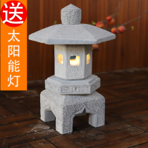  Garden stone lantern Japanese garden Antique green solar stone lamp Outdoor garden hotel lawn stone carving ornaments