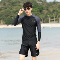 2021 Mens swimsuit split suit large size long sleeve sunscreen quick-drying five-point pants quick-drying and fattening extra swimsuit