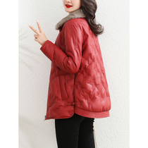 Winter women's sheepskin down jacket leather coat long leather coat mink fur collar warm embossed coat new