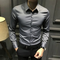 Long sleeve shirt men plus velvet winter New Korean trend slim business dress casual non-iron mens shirt